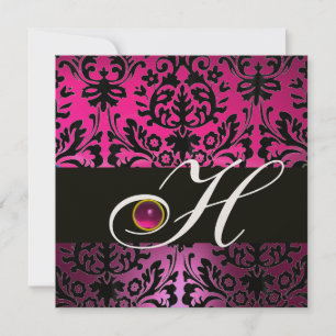PINK LILA BLACK DAMASK MONOGRAM Amethyst Fuchsia Einladung
