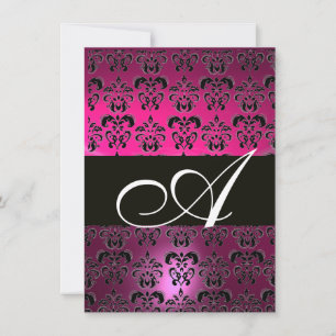 PINK LILA BLACK DAMASK MONOGRAM fuchsia weiß Einladung