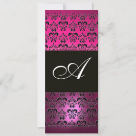 PINK LILA BLACK DAMASK MONOGRAMM, fuchsienweiß Einladung