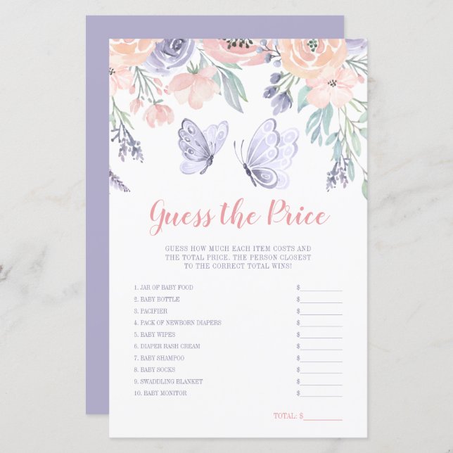 Pink Lila Bläserschmetterling Raten Sie das Preiss (Vorne/Hinten)