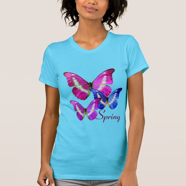 PINK LILA BLAU SPRING BUTTERFLIS T-Shirt (Vorderseite)