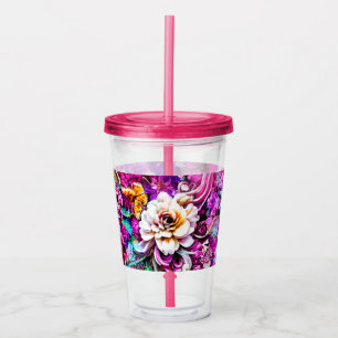 Pink Lila Blue Aquamarin White Garden Blume Fantas Acryltrinkbecher