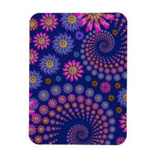 Pink Lila Blue Floral Pattern auf Blue Magnet