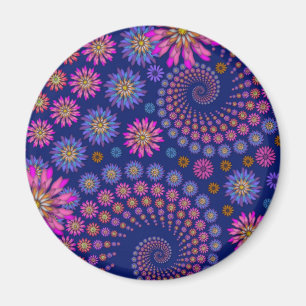 Pink Lila Blue Floral Pattern auf Blue Magnet