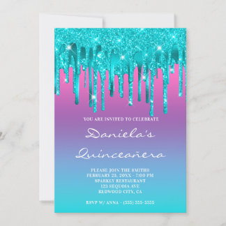 Pink Lila Blue Gradient Aquamariner Tropfen Quince Einladung