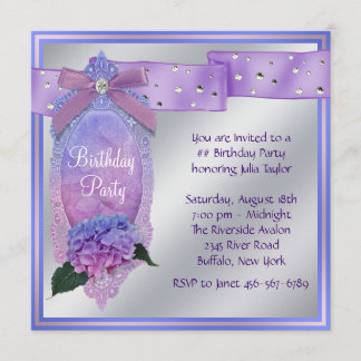 Pink Lila Blue Hydrangea Geburtstagsparty Einladung