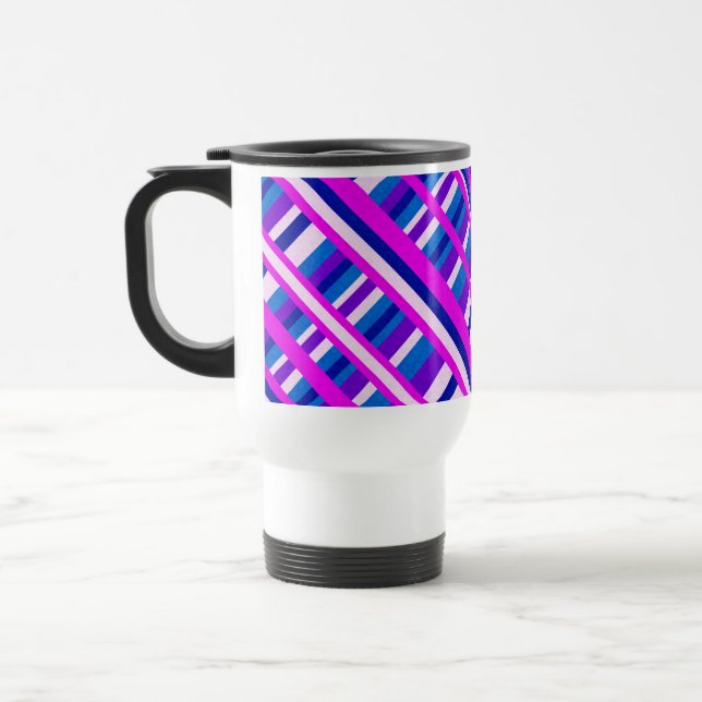 Pink Lila Blue Kariert Diagonal Reisebecher (Links)