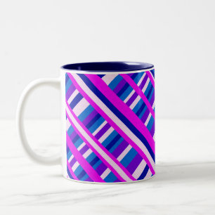 Pink Lila Blue Kariert Diagonal Zweifarbige Tasse