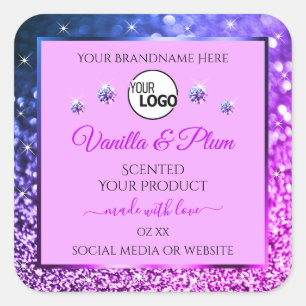 Pink Lila Blue Ombre Glitzer Logo Produktkennzeich Quadratischer Aufkleber