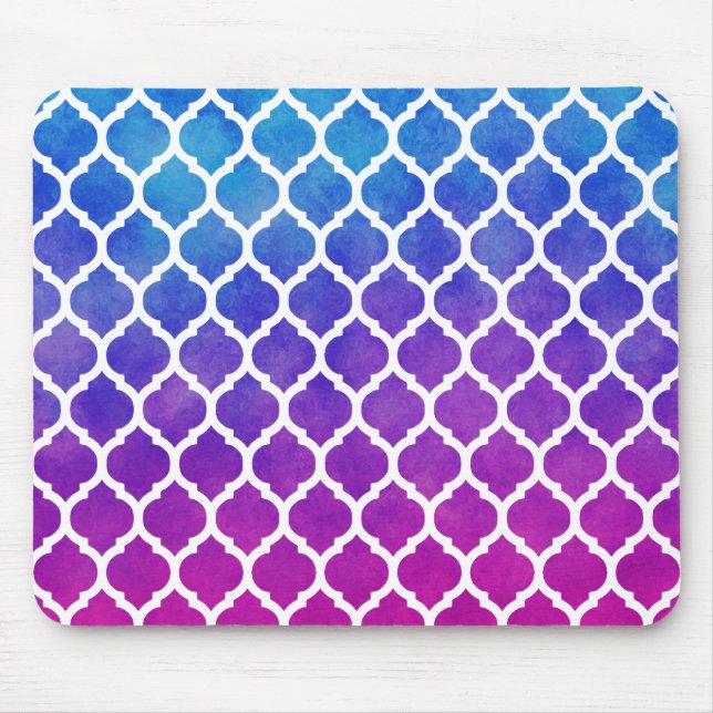 Pink Lila Blue Ombre Marokkanisches Gitter Mousepad (Vorne)