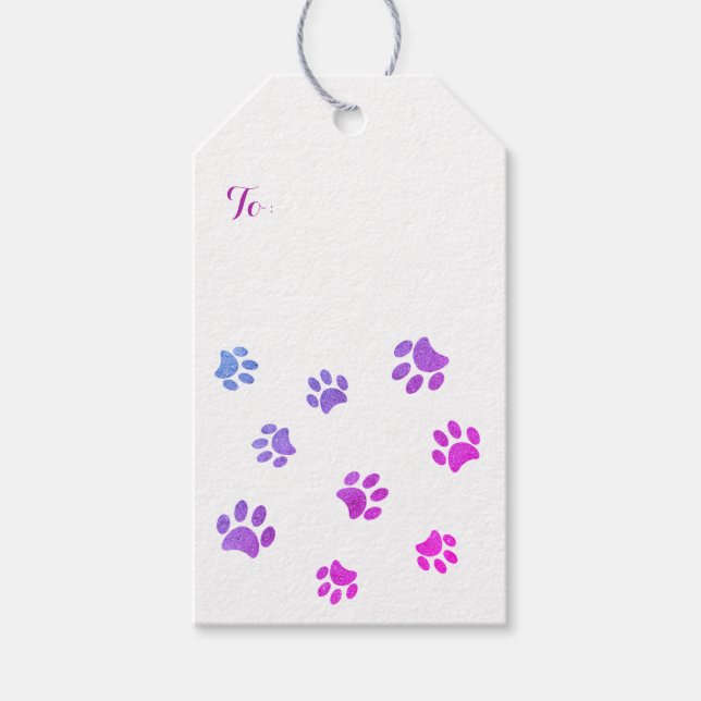 Pink Lila Blue Paw Prints Muster Custom Geschenkanhänger (Vorderseite)