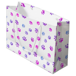 Pink Lila Blue Paw Prints Muster Große Geschenktüte