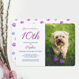 Pink Lila Blue Paw Prints Pet Foto Geburtstag Einladung