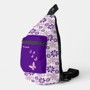 Pink Lila Blume Doodle Muster Crossbody Bag