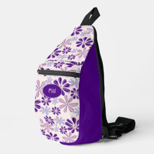 Pink Lila Blume Doodle Muster Crossbody Bag