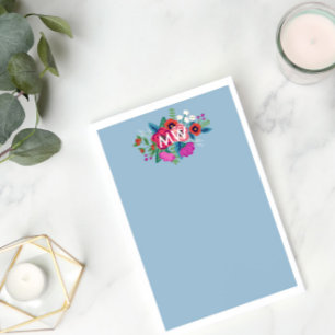 Pink Lila Boho Florals White Monogram Post-it Klebezettel