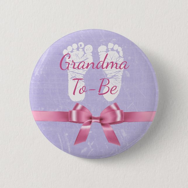 Pink & Lila Bow Oma zum Baby Showknopf Button (Vorderseite)