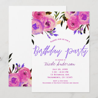Pink & Lila Bright Modern Floral Geburtstagsparty Einladung