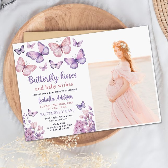Pink Lila Butterfly Baby Dusche Foto Einladung (Von Creator hochgeladen)