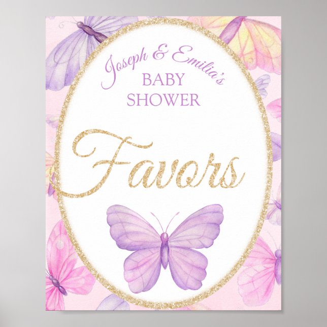 Pink & Lila Butterfly Baby Duschfavoriten Poster (Vorne)