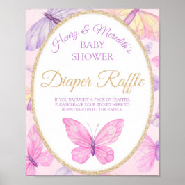 Pink & Lila Butterfly Babydusche Windeln Windeln R Poster