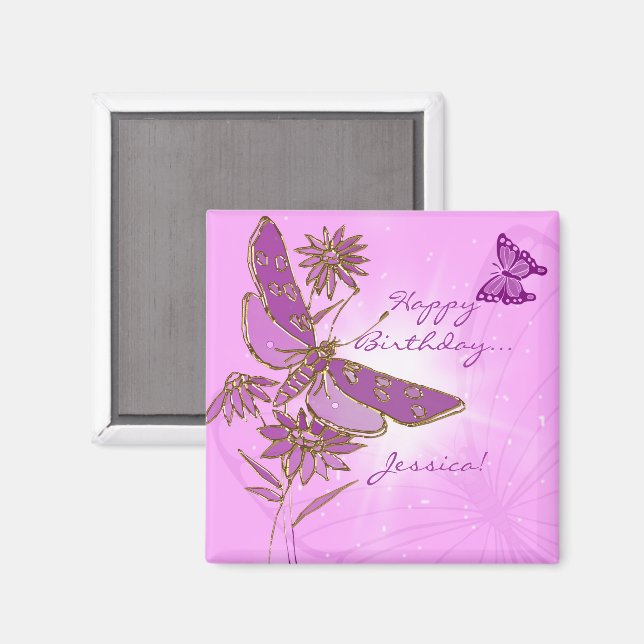 Pink Lila Butterfly Birthday Magnet (Vorderseite/Rückseite)