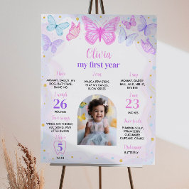 Pink Lila Butterfly Erster Geburtstag Meilenstein Poster