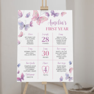 Pink Lila Butterfly First Birthday Meilenstein Poster