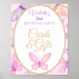 Pink Lila Butterfly Geburtstagsparty Cards Geschen Poster