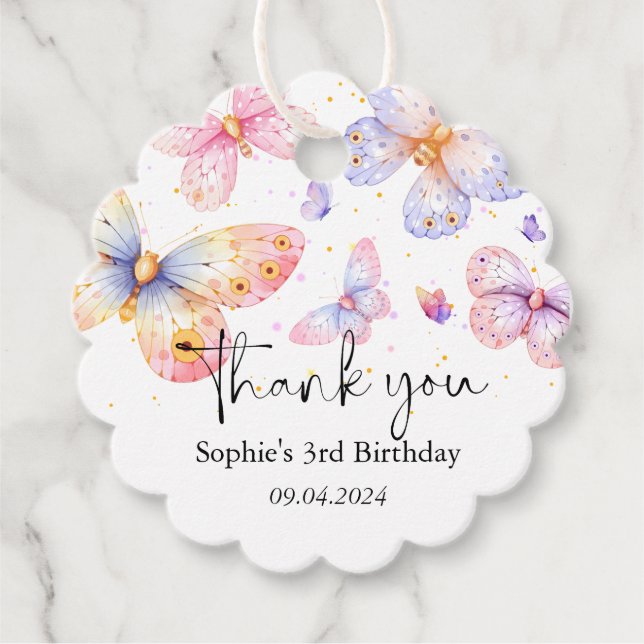 Pink Lila Butterfly Girl All Ages Geburtstag Geschenkanhänger (Vorderseite)