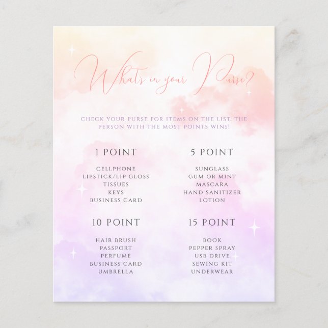 Pink Lila Cloud Nine Was ist in deinem Purse Game? (Vorderseite)