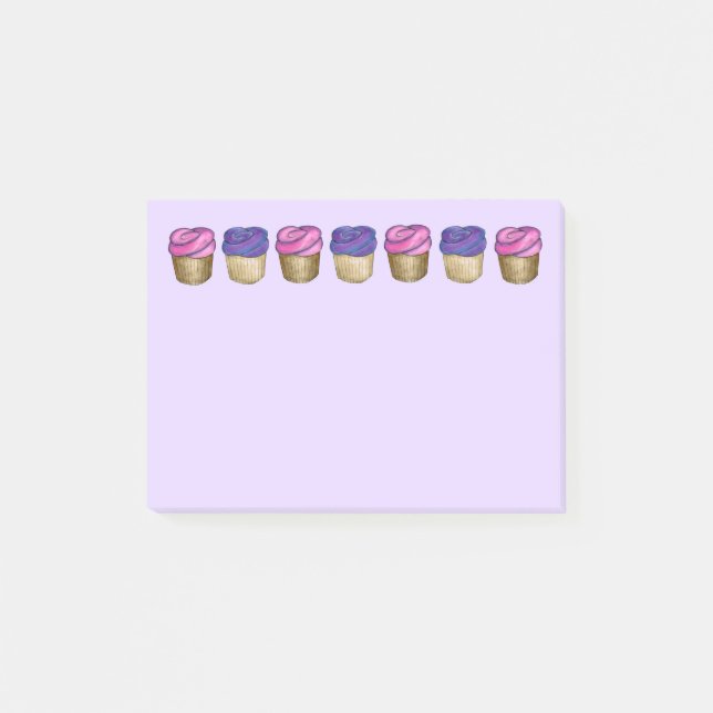 Pink Lila Cupcake Cupcakes Feinschmecker Post Post-it Klebezettel (Vorderseite)