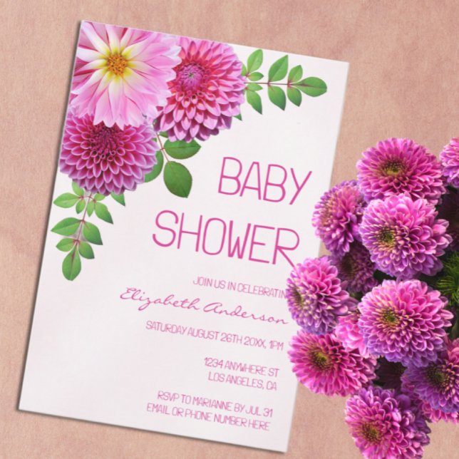 Pink Lila Dahlia Girl Babydusche Einladung (Von Creator hochgeladen)
