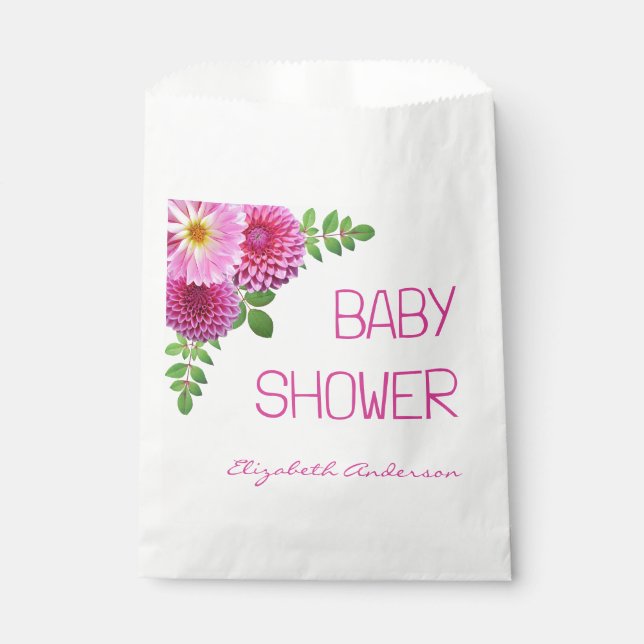 Pink Lila Dahlia Girl Babydusche Geschenktütchen (Vorderseite)