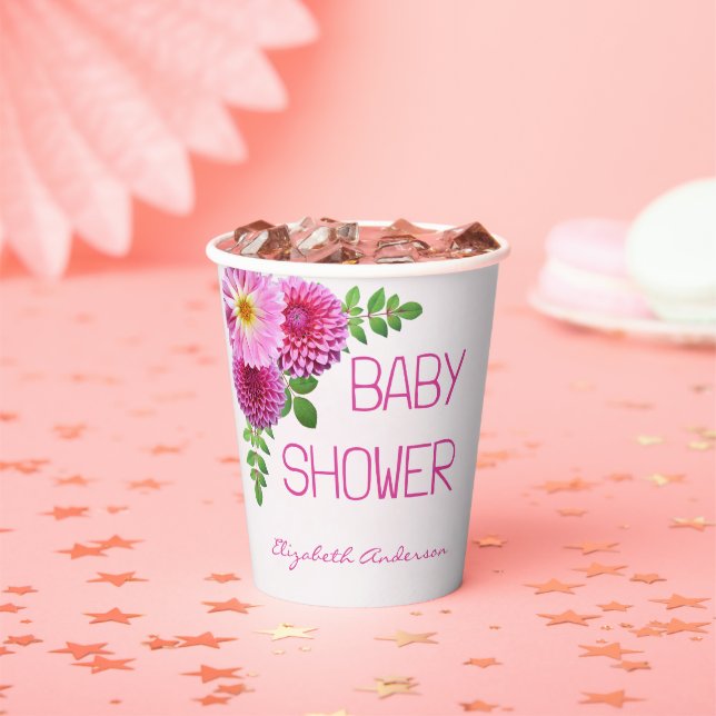 Pink Lila Dahlia Girl Babydusche Pappbecher (Insitu)