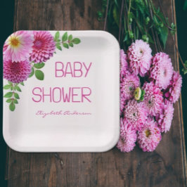 Pink Lila Dahlia Girl Babydusche Pappteller
