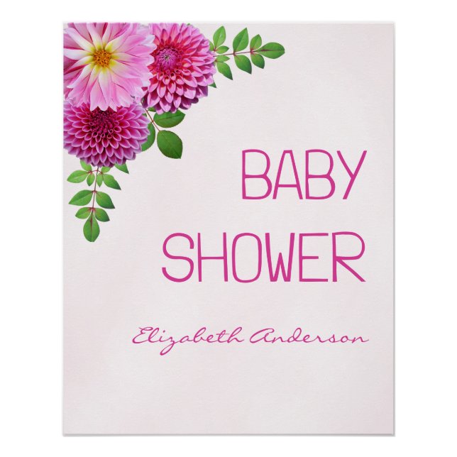 Pink Lila Dahlia Girl Babydusche Poster (Vorderseite)