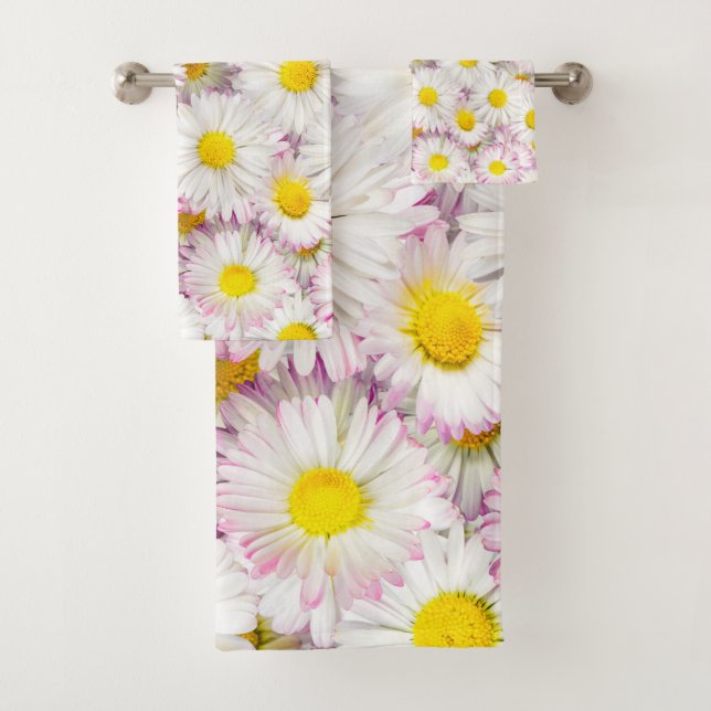 Pink Lila Daisy Blume Pattern Badhandtuch Set (Insitu)