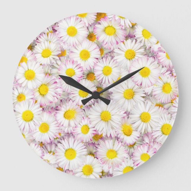 Pink Lila Daisy Blume Pattern Große Wanduhr (Vorderseite)