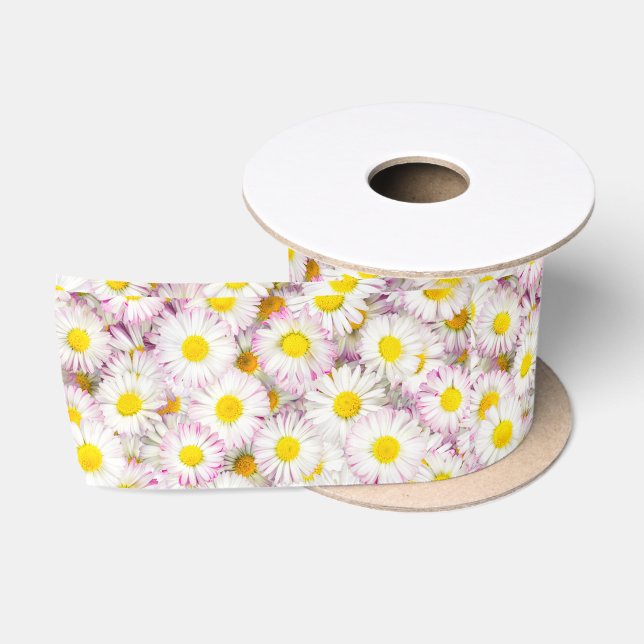 Pink Lila Daisy Blume Pattern Satinband (Spule)