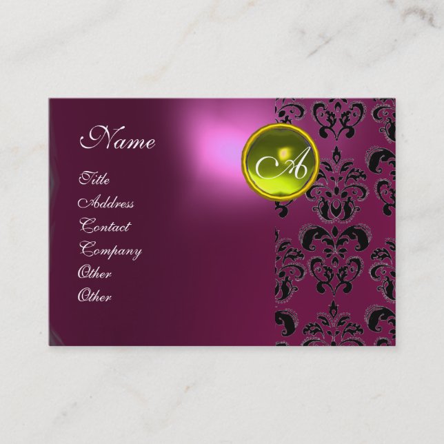 PINK LILA DAMASK YELLOW TOPAZ MONOGRAMM ,fuchsia Visitenkarte (Vorderseite)