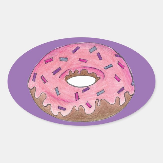 Pink Lila Donut Doughnut Sprinkles Junk Food Ovaler Aufkleber (Vorderseite)