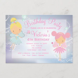 Pink Lila Fairy Princess Girl Birthday Party Einladung
