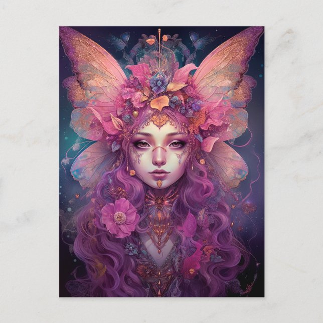Pink Lila Fairy Queen Fantasy Art Postkarte (Vorderseite)