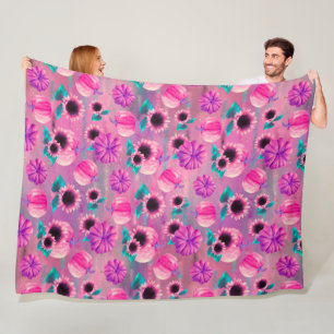 PINK & LILA FALL PUMPKINS & AQUA SONNENBLUMEN FLEECEDECKE