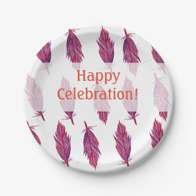 Pink Lila Feathers Happy Custom Paper Teller (Vorderseite)