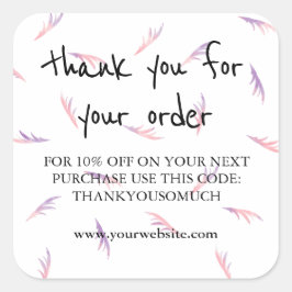 Pink Lila Feathery Lashes Danke für Ihre Bestellun Quadratischer Aufkleber