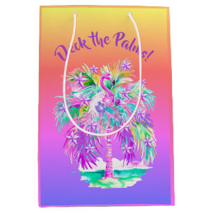 Pink Lila Flamingo Tropical Island Personalisiert Mittlere Geschenktüte
