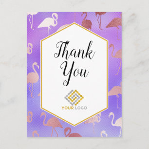 Pink Lila Flamingos Vielen Dank für Ihr Logo Postkarte