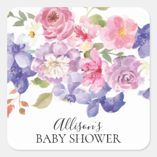 Pink & Lila Floral Baby Dusche Umschlag Aufkleber